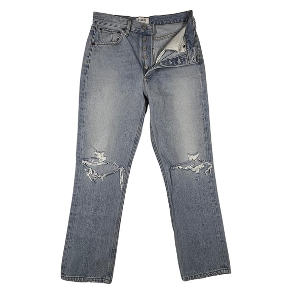 Agolde Denim - Agolde High Rise Crop Jeans 27 (Fits 28x26) Light Wash Distressed Button Fly